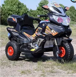Детский аккумуляторный мотоцикл ЧЕРНЫЙ 2 мотора, надувные колёса  FS378
