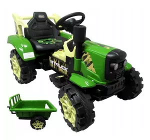 БОЛЬШОЙ Акумуляторный трактор С2 зеленый с прицепом  S-6601